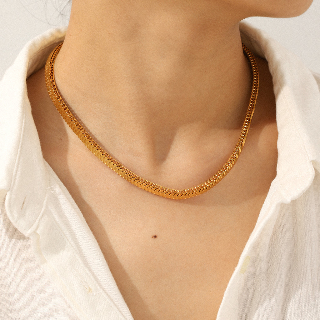 Gold Flat Snake Chain Necklace – 18K Gold Plated Stainless Steel Choker