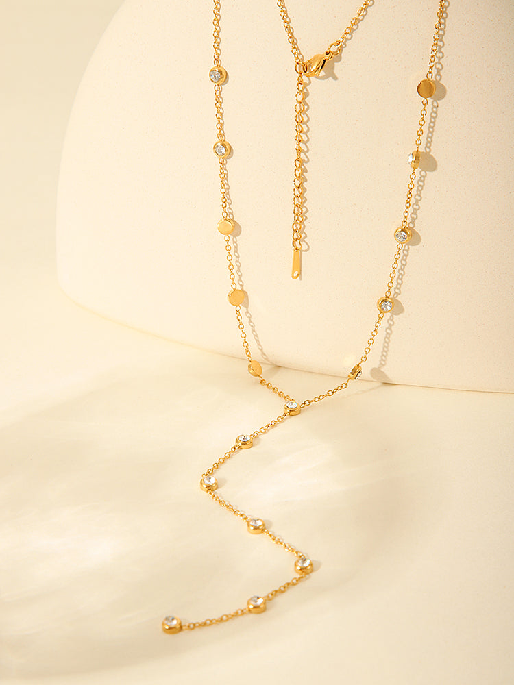 Y-Drop Chain Necklace – 18K Gold-Plated with Simulated Zirconia