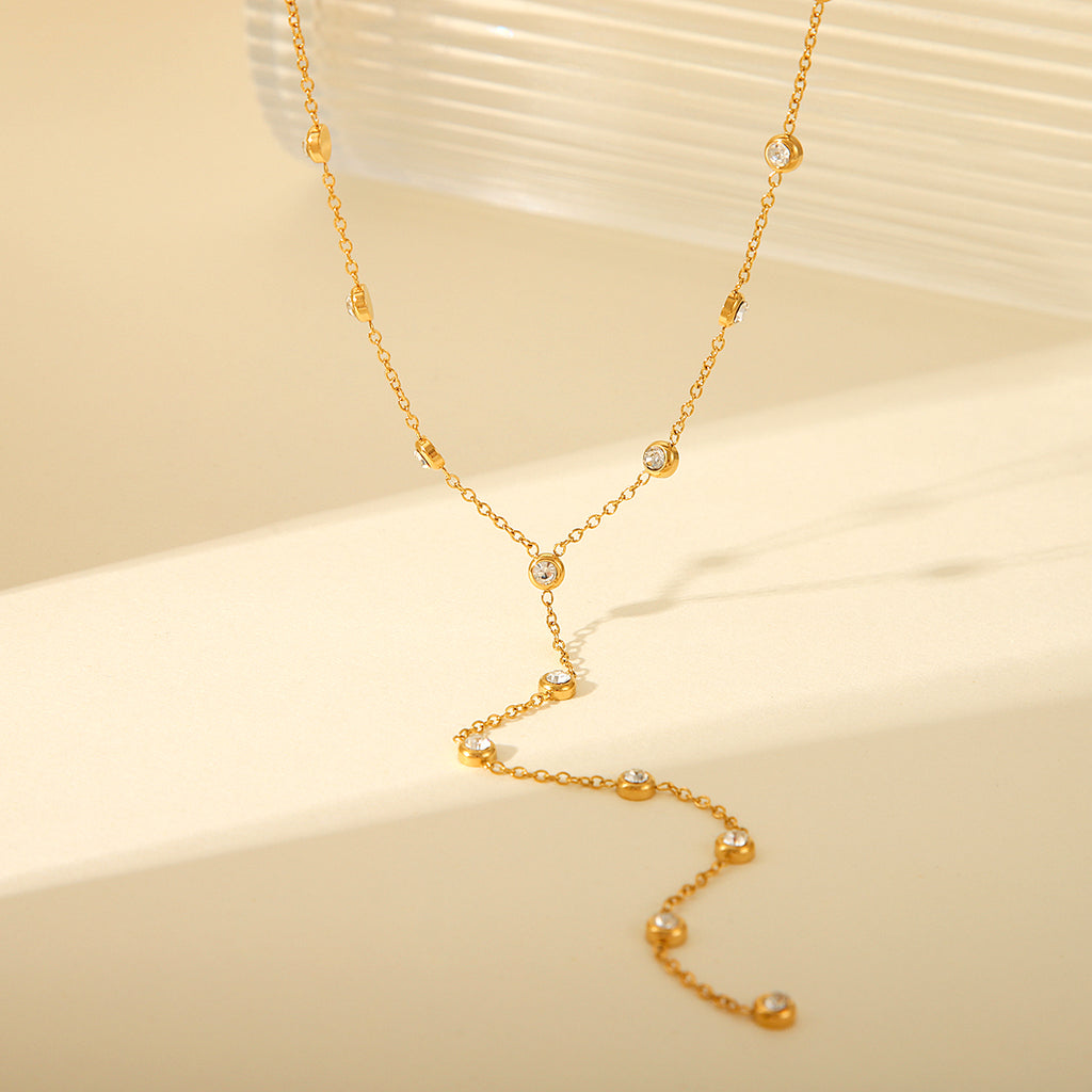 Y-Drop Chain Necklace – 18K Gold-Plated with Simulated Zirconia