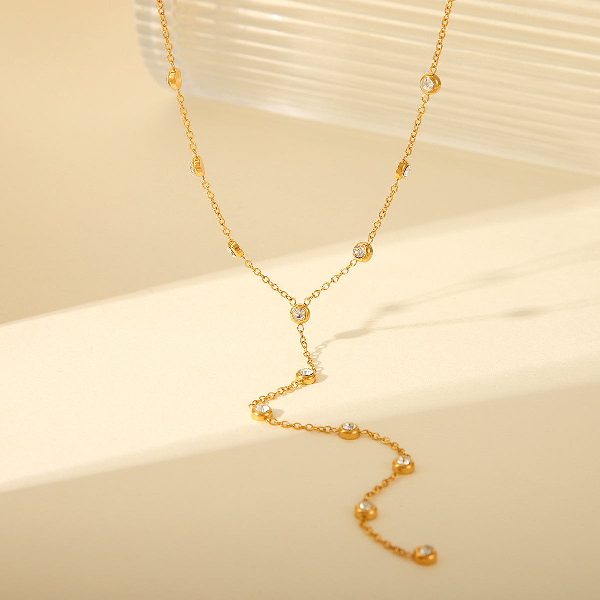 Y-Drop Chain Necklace – 18K Gold-Plated with Simulated Zirconia