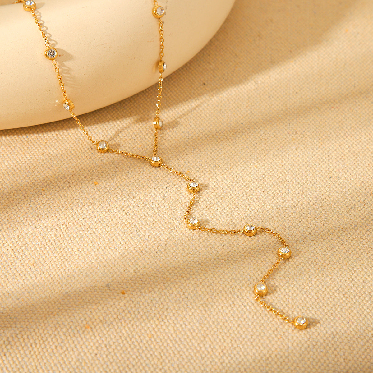 Y-Drop Chain Necklace – 18K Gold-Plated with Simulated Zirconia