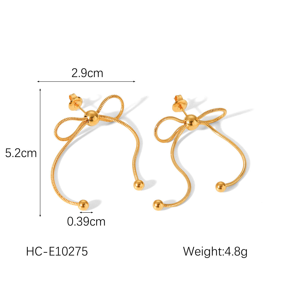 Gold Bow Statement Earrings – 18K Plated Snake Chain Stud Collection