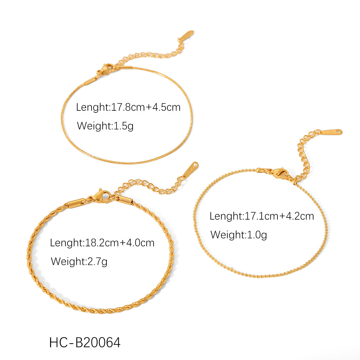 3-Piece Gold Chain Bracelet Set