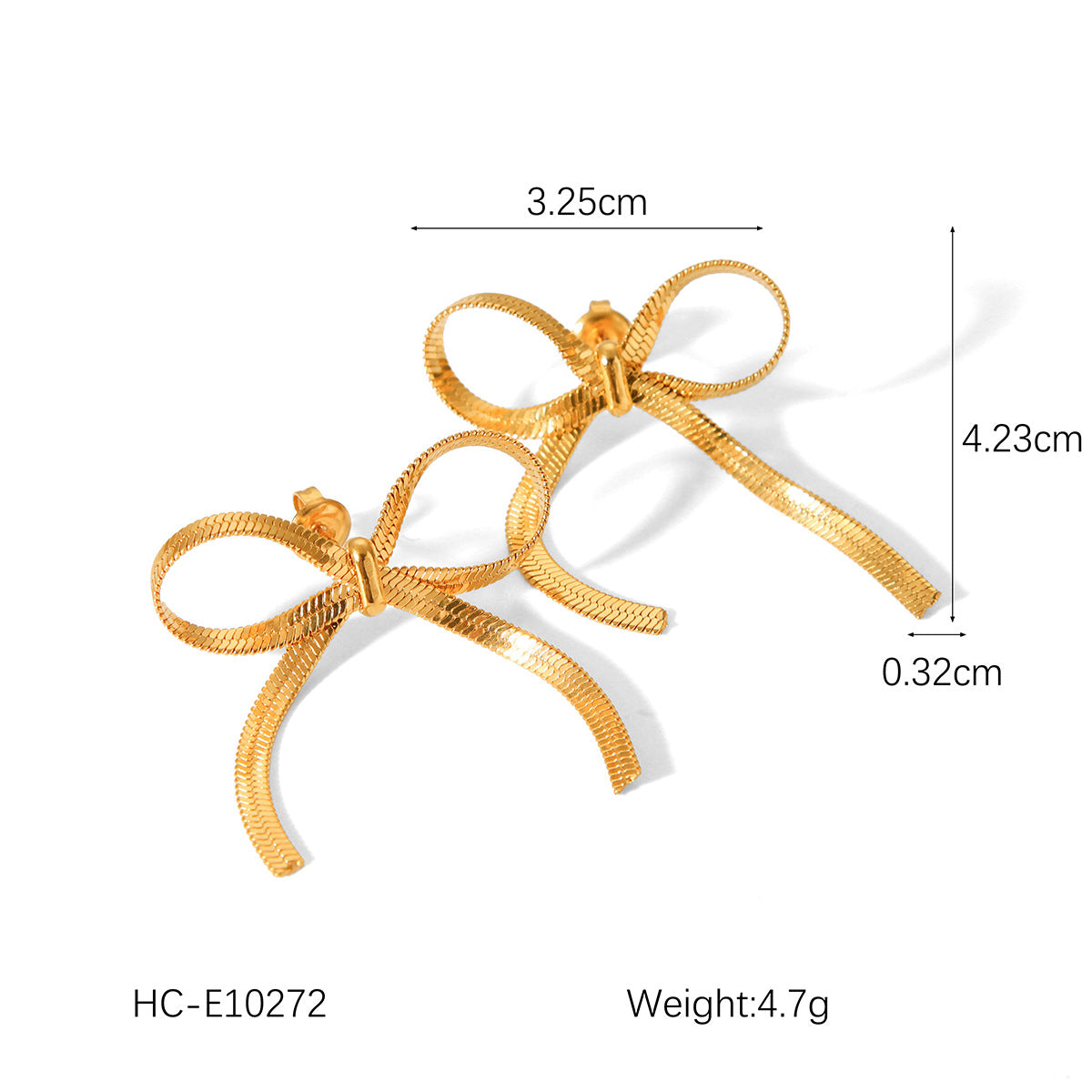 Gold Bow Statement Earrings – 18K Plated Snake Chain Stud Collection