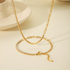 18K Plated Gold Layered Tennis & Link Chain Necklace