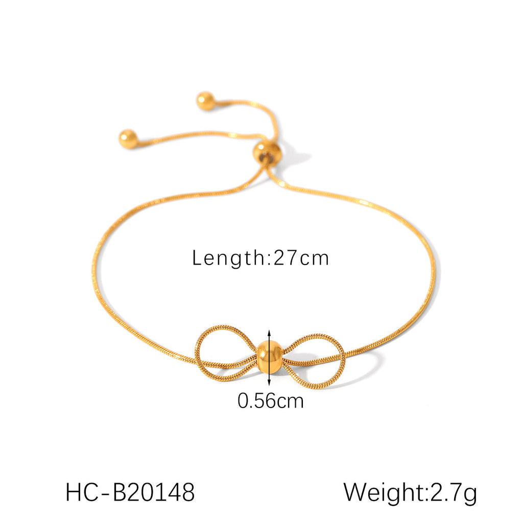 Gold Bow Adjustable Bracelet –  Snake Chain for Women