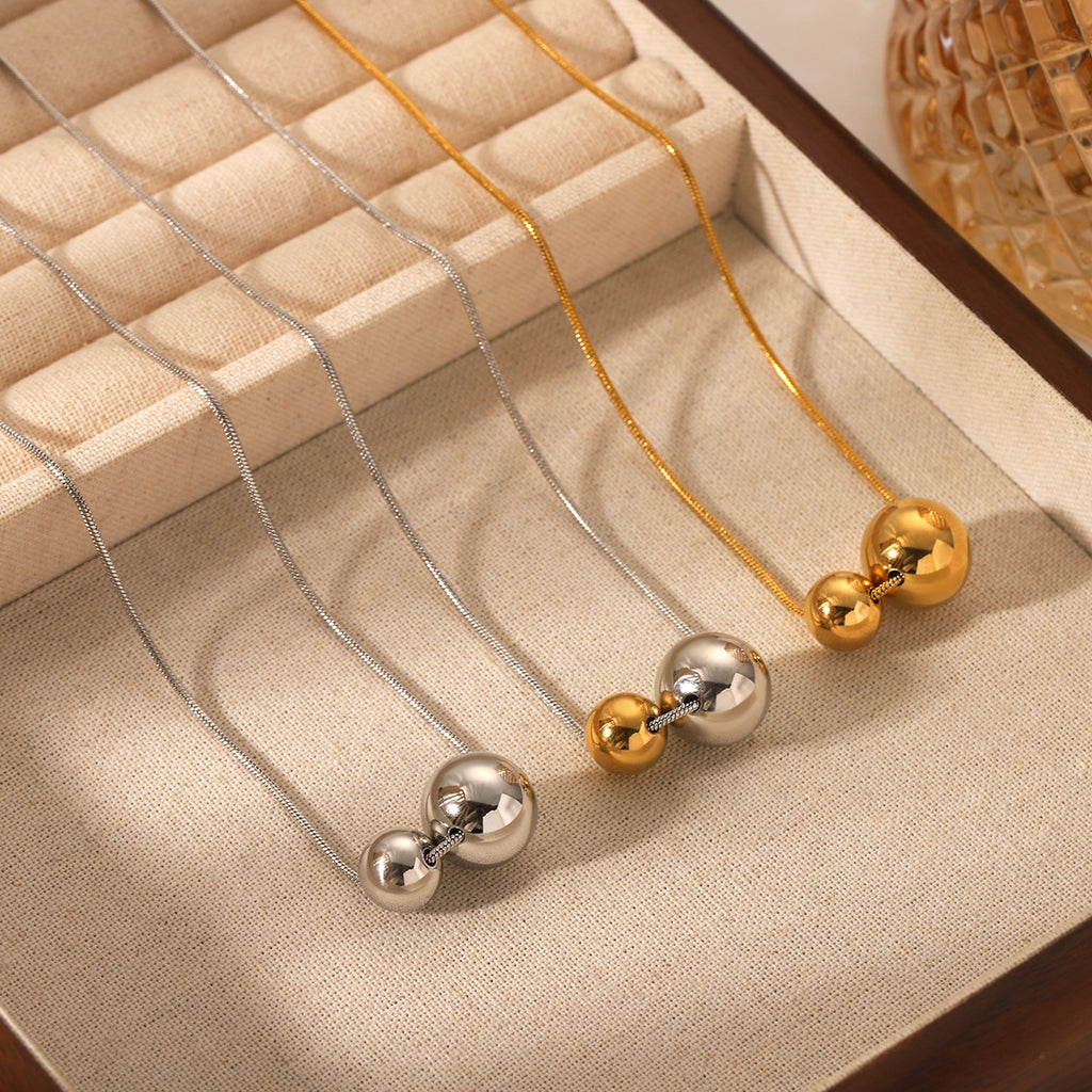 Dual Ball Pendant Necklace – Minimalist Snake Chain