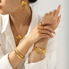 Gold Petal Stud Floral Jewelry Set - Earrings/Bracelet