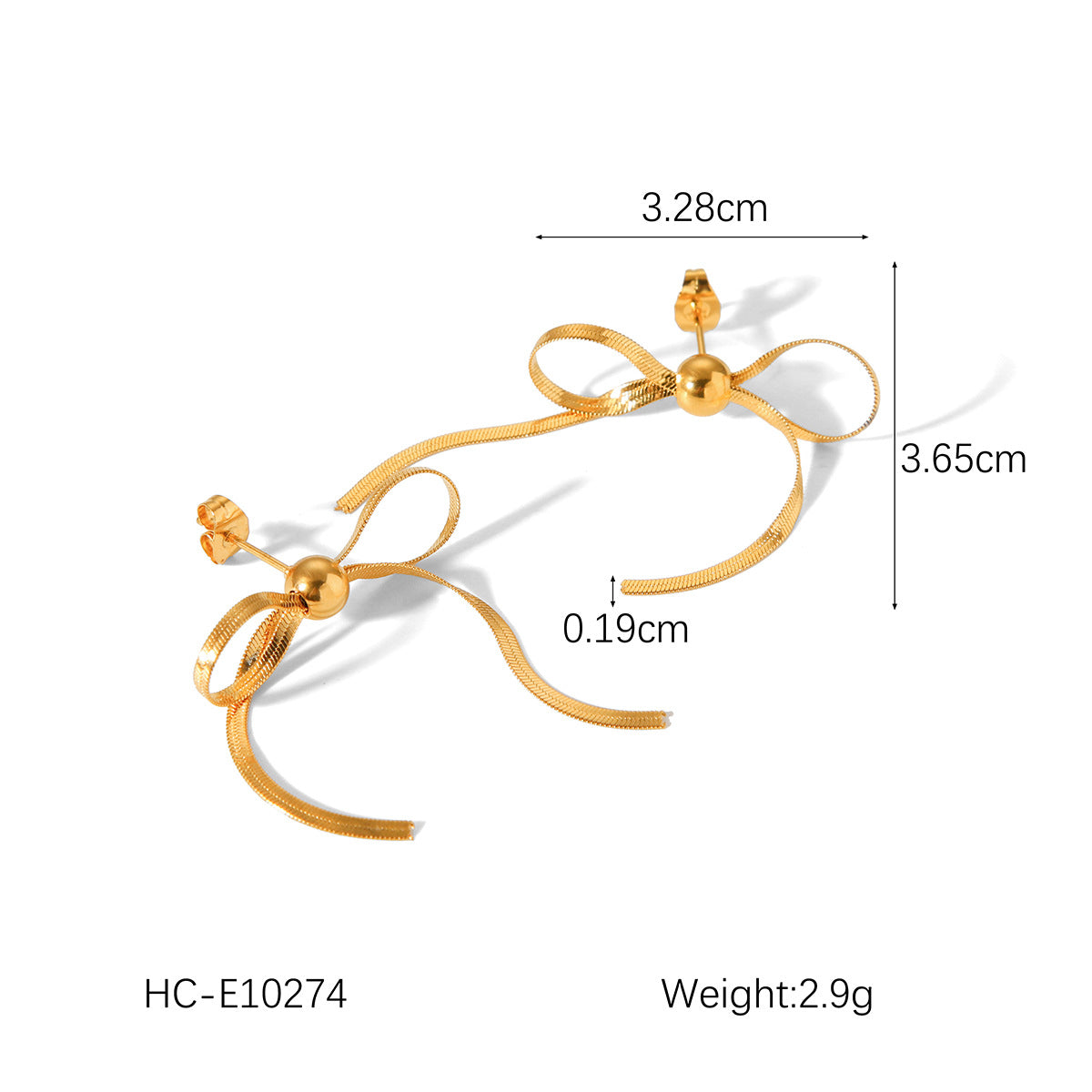 Gold Bow Statement Earrings – 18K Plated Snake Chain Stud Collection