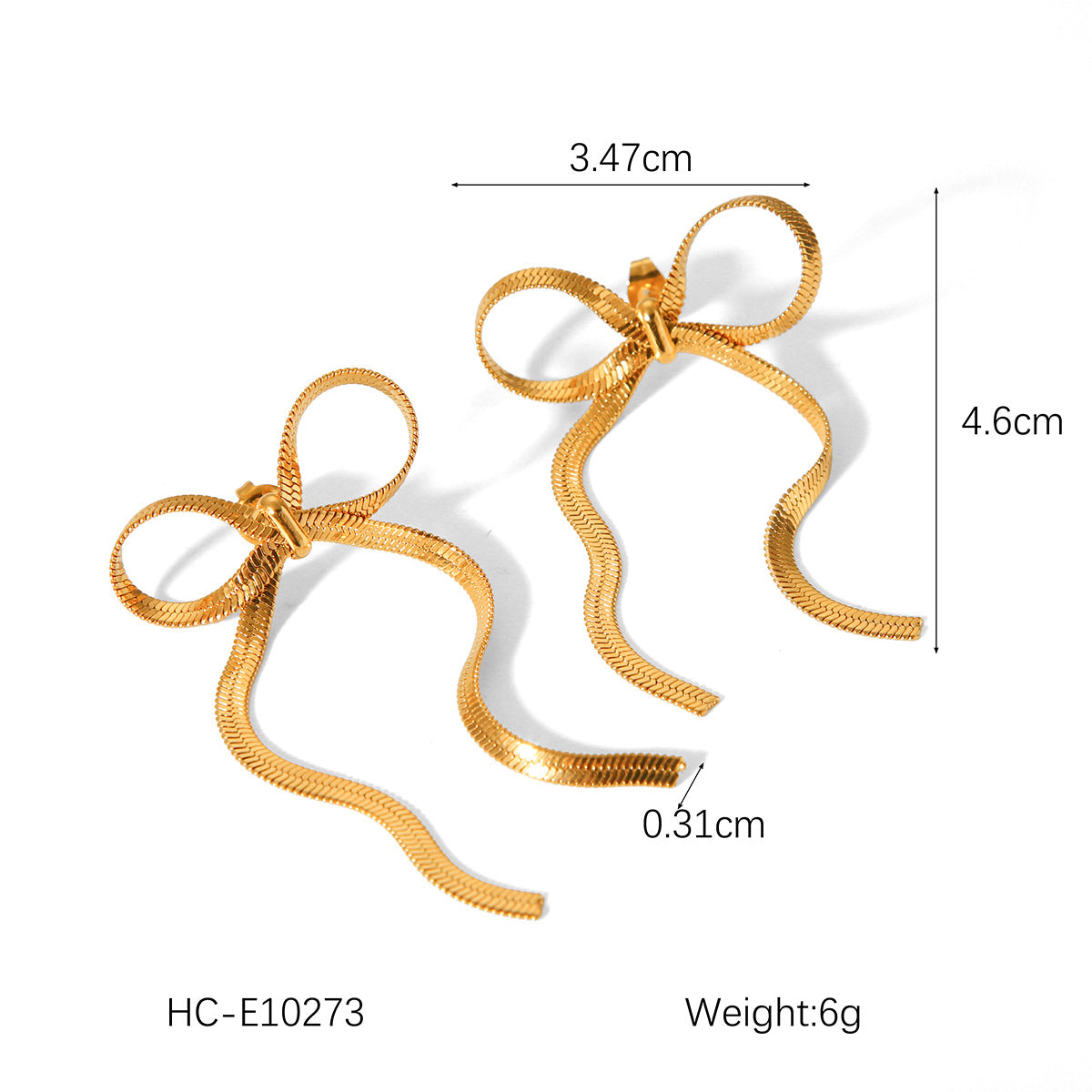 Gold Bow Statement Earrings – 18K Plated Snake Chain Stud Collection