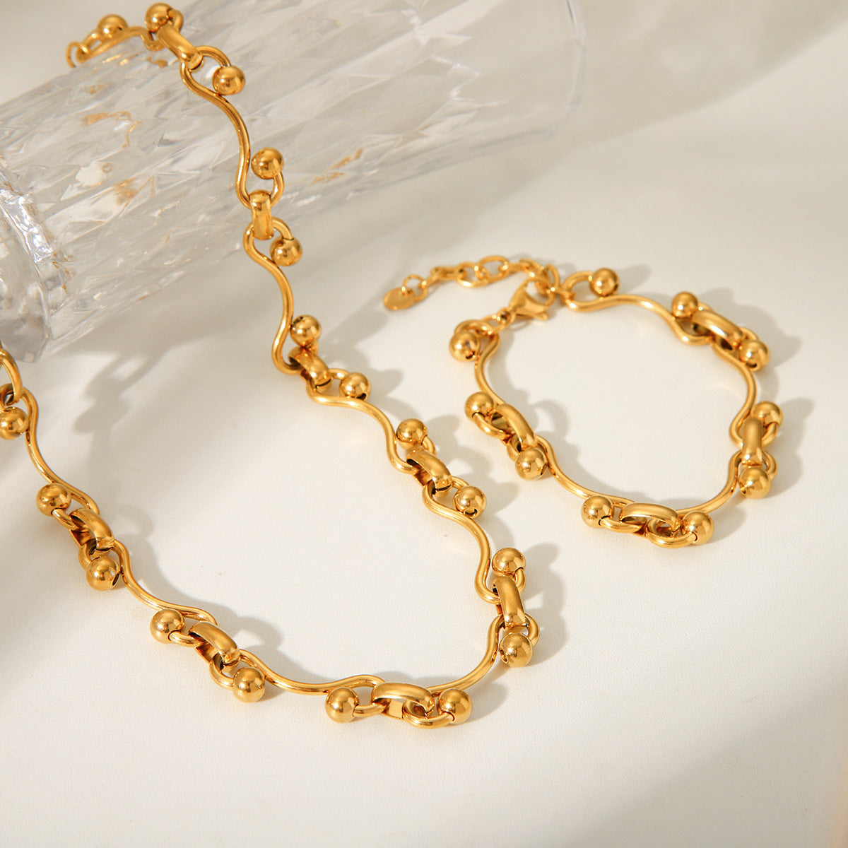 Wavy Orb Link Gold Bracelet