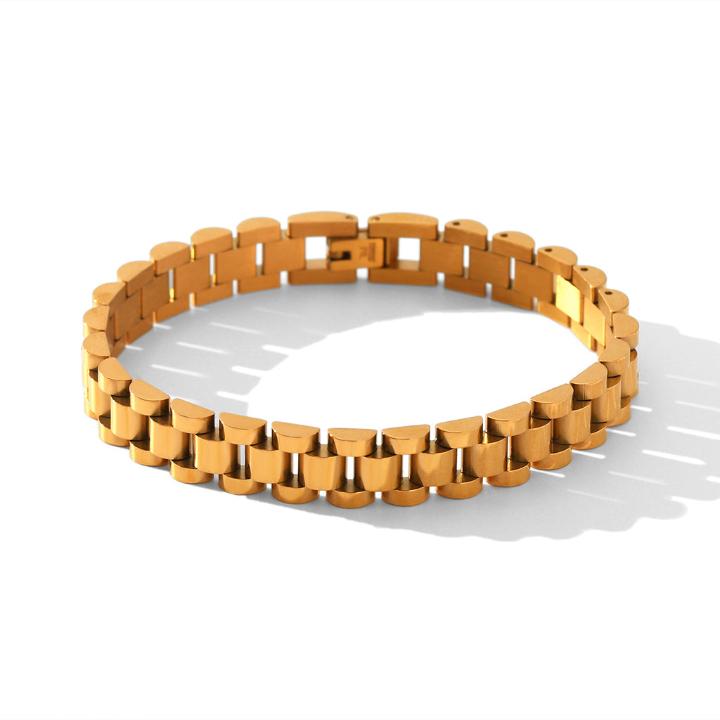 Chunky 18K Gold Chain Bracelet - Watchband Design
