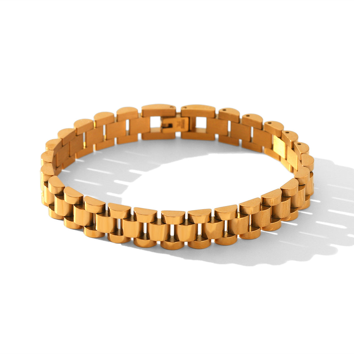 Chunky 18K Gold Chain Bracelet - Watchband Design