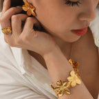 Gold Petal Cuff Bracelet – 18K Gold Plated Floral Statement