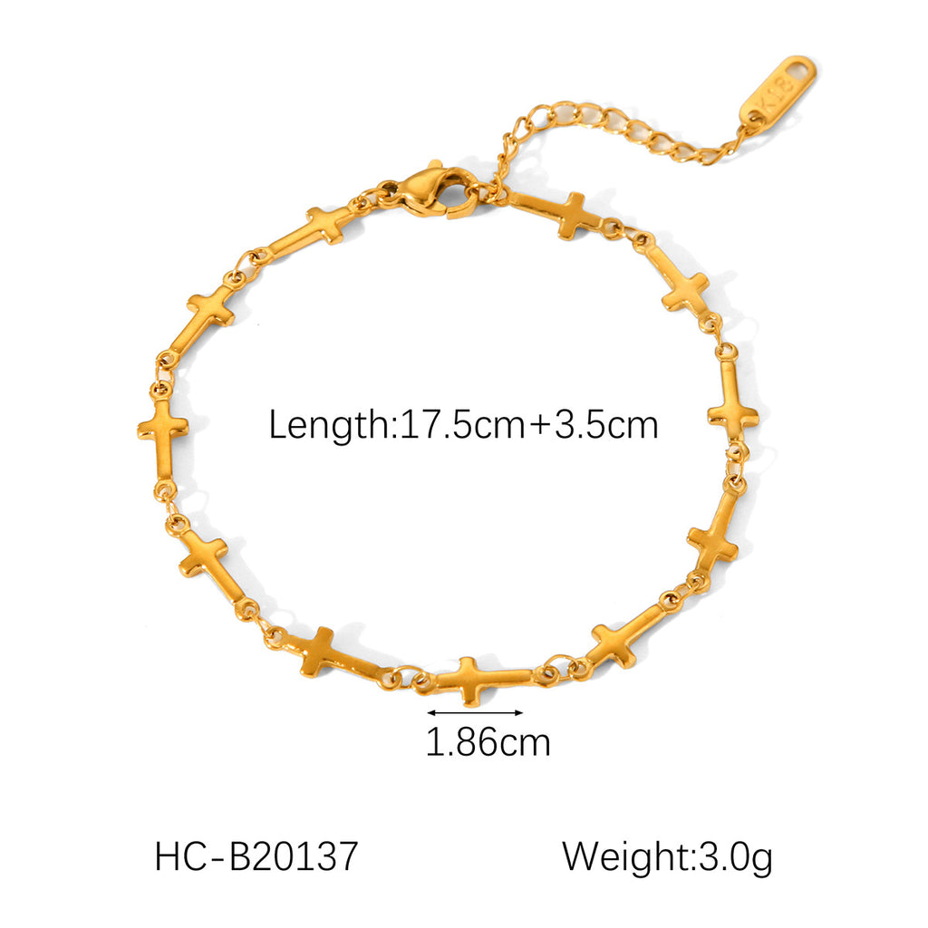 Gold Cross Chain Necklace & Bracelet