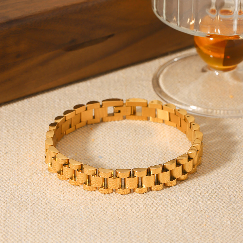 Chunky 18K Gold Chain Bracelet - Watchband Design