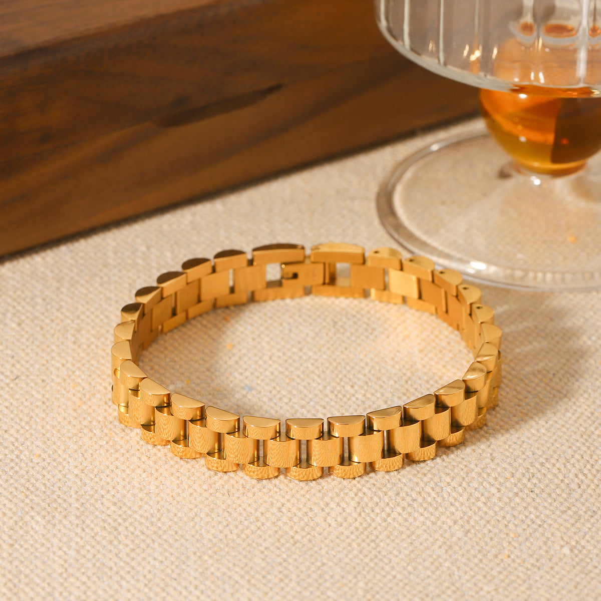 Chunky 18K Gold Chain Bracelet - Watchband Design