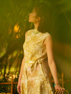 Lace-Up Yoke Waist A-Line Above-Knee Qipao