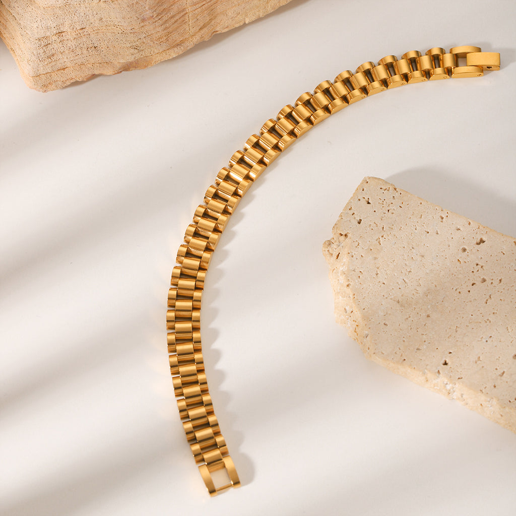 Chunky 18K Gold Chain Bracelet - Watchband Design