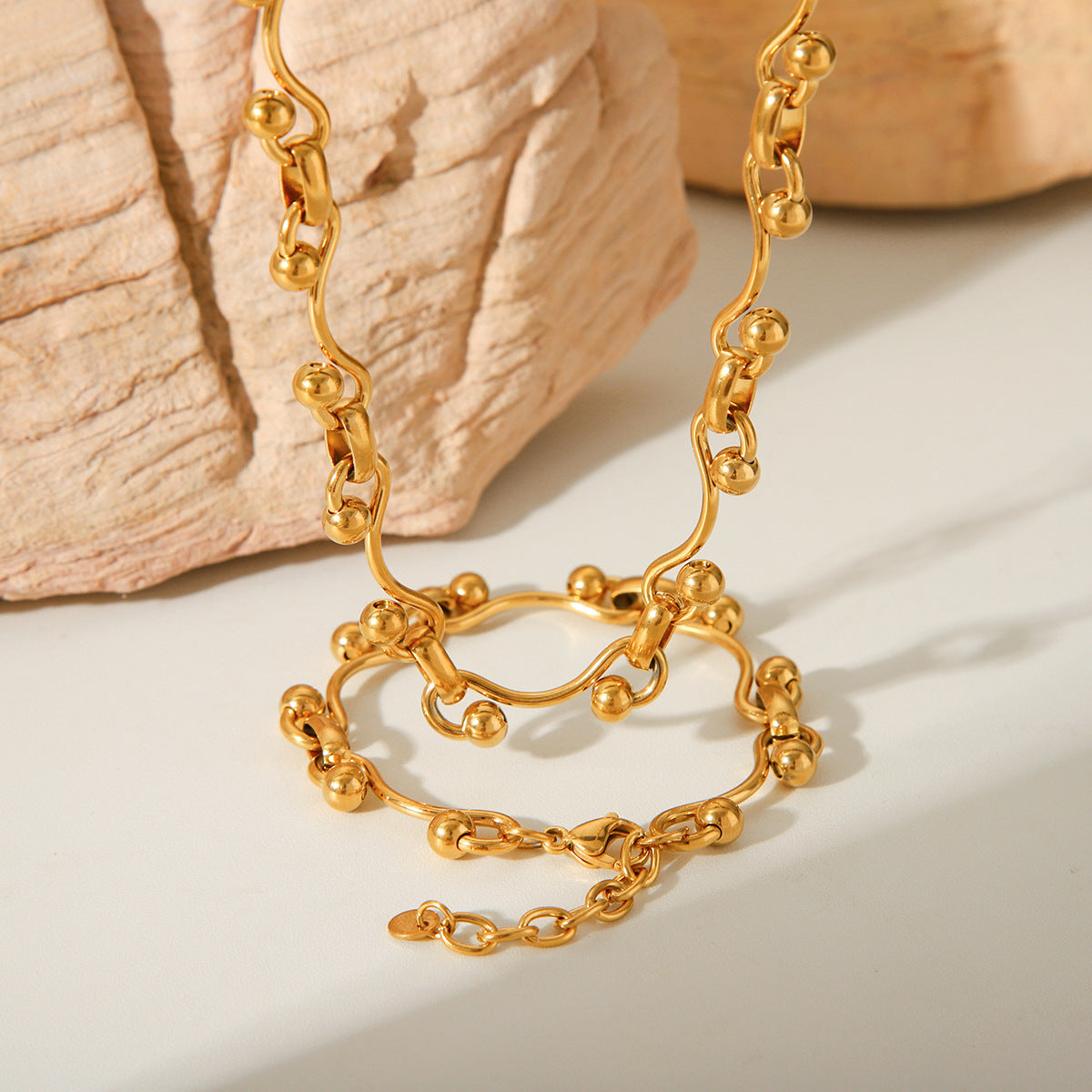 Wavy Orb Link Gold Bracelet